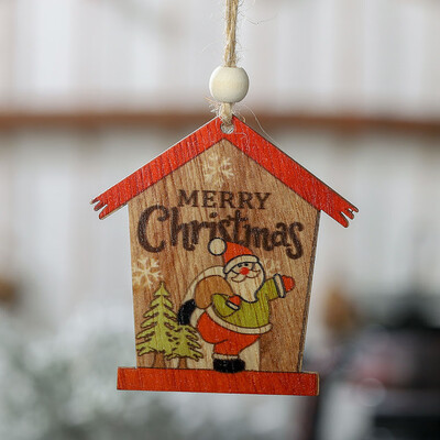 

2Pcs House Shape Christmas Santa Claus\Snowman Wooden Pendants Ornaments Wood Material Xmas Tree Christmas Diy Decor Supplies