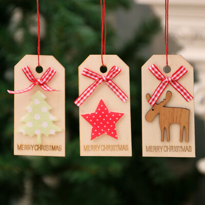 

〖Follure〗Christmas Decorations Christmas Wooden Pendant Bow Wooden Tag 3PC