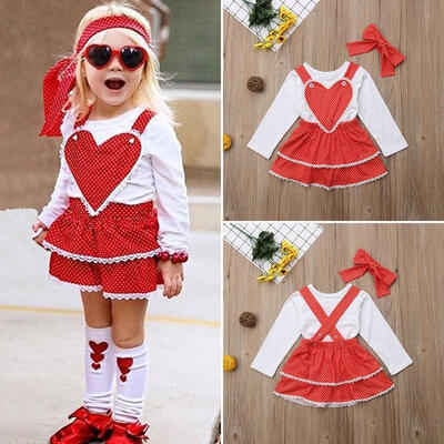 

Toddler Kids Baby Girl Heart Shaped Outfits Clothes TopsOverall Skirts 3PCS Set