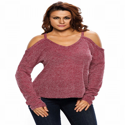 

Round neck long sleeve knit sweater hollow T-shirt casual top