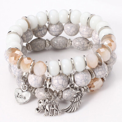 

Marble Pattern Elephant Wings Love Pendant 3 Piece Set Unisex Pair Bracelet Set hot Gift