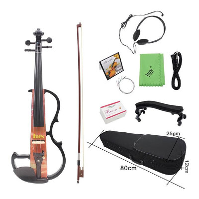 

Full Size 44 Electric Violin Fiddle Maple Wood Stringed Instrument Ebony Fretboard Chin Rest with 14" Connecting Cable Earphone