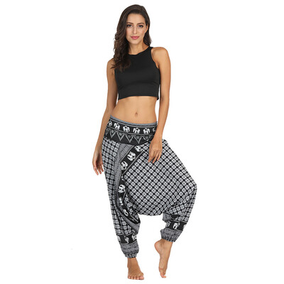 

Tailored Women Casual Print Pants Wide Leg Pants Loose Pocket Button Harem Pants