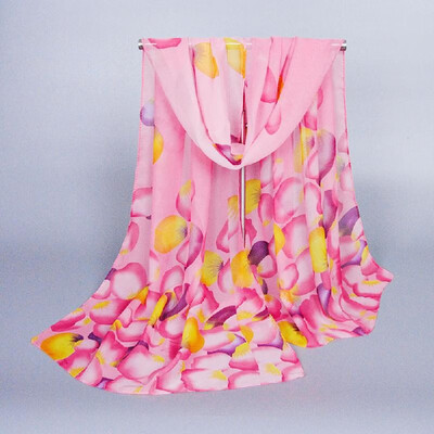 

New Fashion Women Chiffon Scarf Contrast Colorful Petal Print Longline Thin Pashmina Shawl