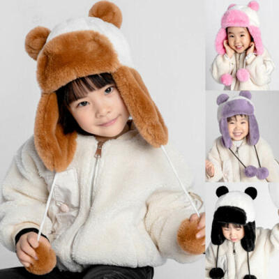 

Lovely Kids Girls Boys Winter Warm Fluffy Fleece Hats Faux Fur Earflap Ski Cap