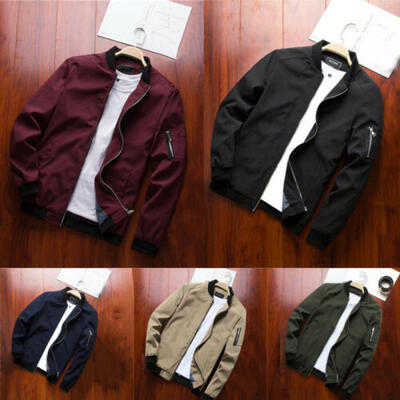 

Mens Winter Long Sleeve Solid color Jacket Stylish Baseball Zipper Slim fit Coat