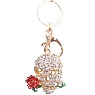 

Korean version of the personality alloy diamond keychain rose skull bag car pendant