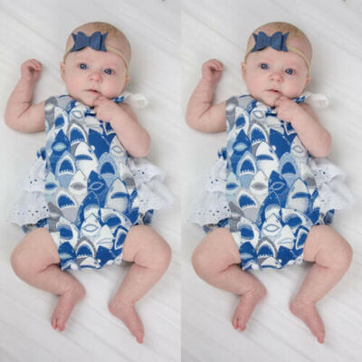 

UK Newborn Baby Girl Shark print Romper Jumpsuit Bodysuit Clothes Outfit Sunsuit