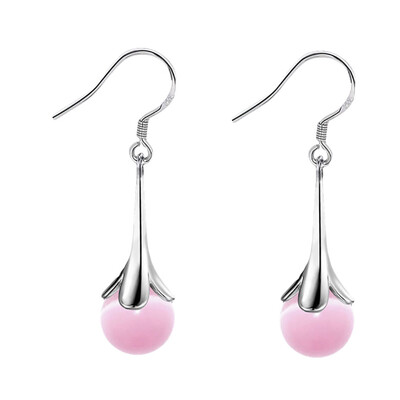 

Fashion Trumpet Flower Faux Moonstone Long Dangle Women Hook Earrings Jewelry