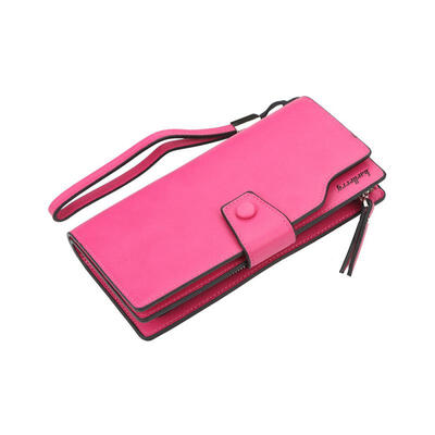 

Womens Long Leather Wallet Elegant Trifold Zipper Buckle Purse