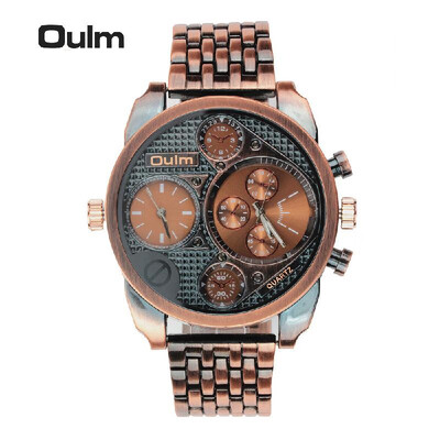 

Olum 2016 Luxury Antique Dual Time Display Men Quartz Watches High-quality Big Dial 3ATM Water-resistant Mans Casual Wristwatch W