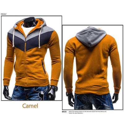 

Fashion Contrast Color Zipper Mens Hooded Sweatshirt Casual Slim Fit Hoodie With Pockets For Men