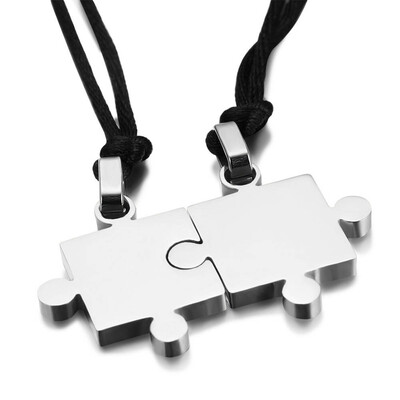 

2 PcsSet Couple Puzzle Pendant Titanium Steel Necklaces for Lover Valentine Gift
