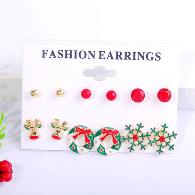 

6 Pair\Set Christmas Tree Snowman Deer Bell Ear Stud Earrings Xmas Party Jewelry gifts