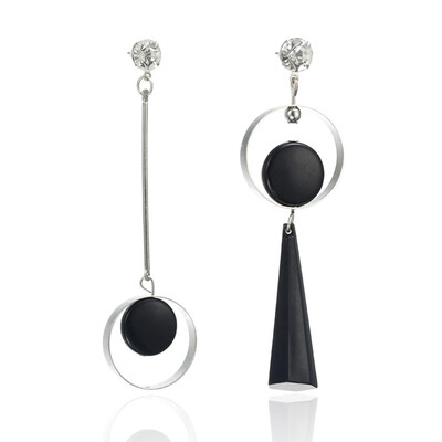 

Korean Fashion Geometric Long Asymmetry Earrings Rhinestone Circle Stud Earrings
