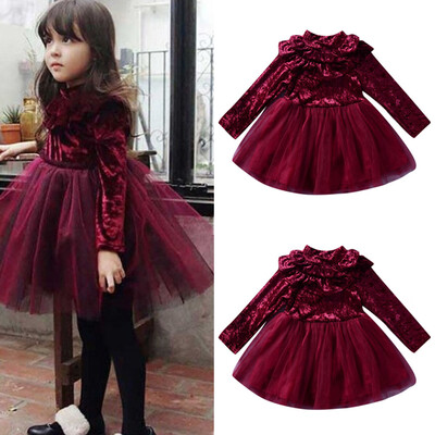 

Toddler Kids Baby Girls Long Sleeves Ruffles Solid Dress Children Clothing