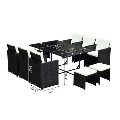 

Outsunny 11 Piece Outdoor PE Rattan Wicker Table&Chair Patio Furniture Set