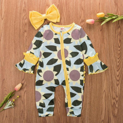 

Fashion Newborn Baby Girl Zipper Long Sleeve Sunflower Romper Jumpsuit Bodysuit
