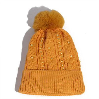 

Hat Womens autumn&winter Korean pearl wool hat thickened&fluffy ball Pullover hat outdoor warm knit hat tide