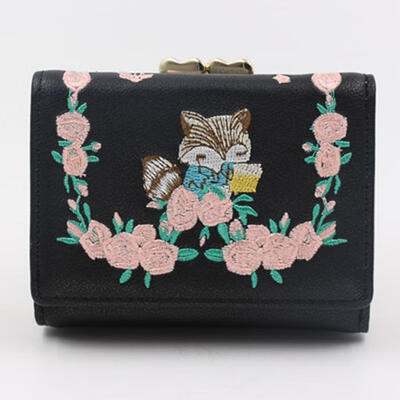 

Short Wallet Female Korean Version Simple Cartoon Embroider Student Small Wallet Mini New Wallets Lady Wallet