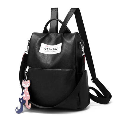 

Quality Leather Backpack Women Design Fox Pendant School Bag 2019 New Fashion Oxford Canvas Travel Bag Ladies Backpack