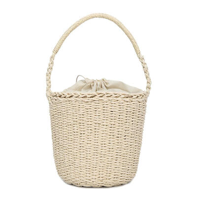 

Straw Weaving Shoulder Bucket Handbags Women Casual Knitting Top-handle Bag