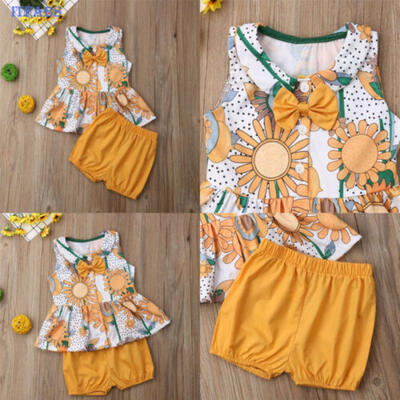

2019 Summer Fashion Girls Two-Piece Yellow Top&Pants Kids Set