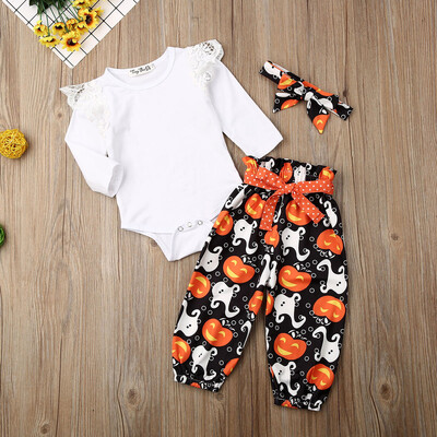 

Newborn Baby Girl Boy Halloween Clothes Set Pumpkin Costume Romper Pants 3PCS