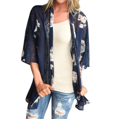 

Toponeto Women Floral Print Beach Chiffon Loose Shawl Kimono Cardigan Top Cover Blouse