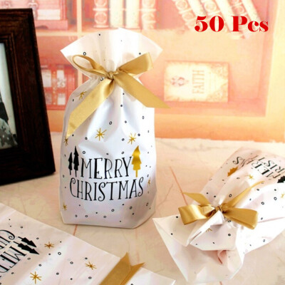 

〖Follure〗50 Pieces White Golden Christmas Tree Merry Christmas Gift Bags Candy Bags