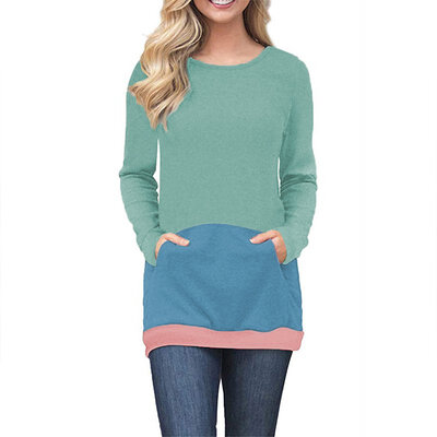 

Women Autumn Concise Long Sleeve Round Collar With Pockets Sweatshirts
