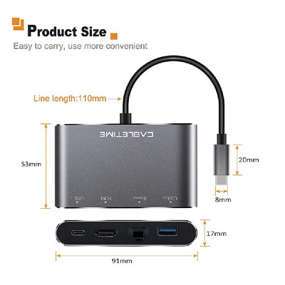 

Cabletime 4-in-1 USB C to HDMI USB 30 Hub Adapter Lan RJ45 Network Type C to Ethernet Adapter with HDMI 4K Port for HDTV Projecto