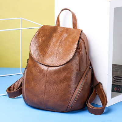 

Water-washed leather backpack backpack travel leisure bag womens shoulder bag womens leisure College