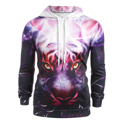 

3D Lion Head Print Pocket Pullover Hoodie