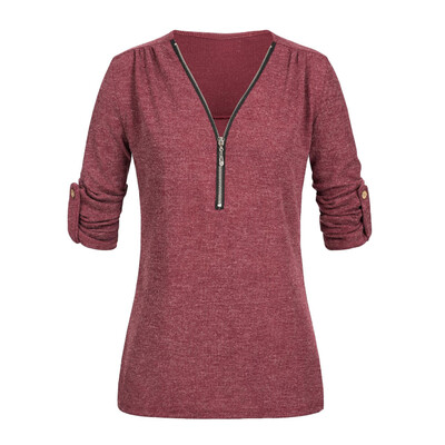 

Nomeni Womens Casual Tops Shirt Ladies V Neck Zipper Loose T-shirt Blouse Tee Top