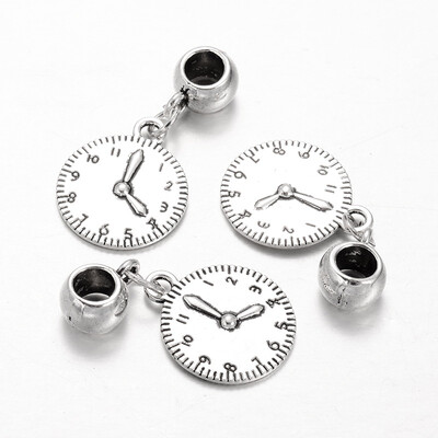 

Clock Tibetan Style Alloy European Dangle Beads Large Hole Pendants Antique Silver 38mm Hole 6mm