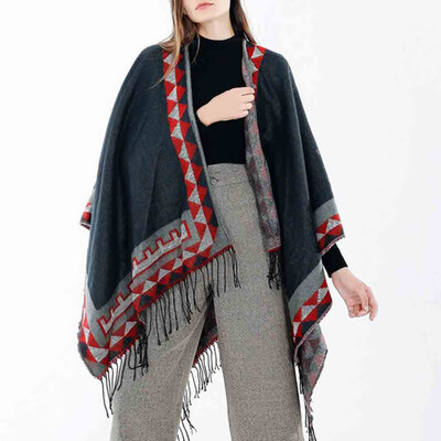

Toponeto Women Blanket Geometric Pattern Tartan Coat Wrap Cozy Shawl