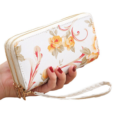 

Women Floral Print 2 Zips Clutches Multi Card Slots Long Wallet Purse Card Bag
