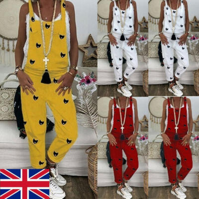 

UK Womens Sleeveless Dungarees Rompers Jumpsuit Loose Pants Overalls Playsuits