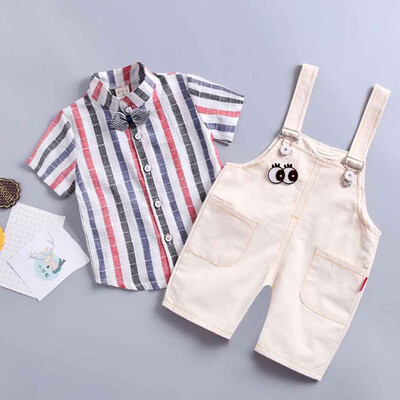 

2Pcs Baby Boy Sets Summer Casual Fashion Childrens Striped T-Shirt And Suspender Pants Set Kids Overalls