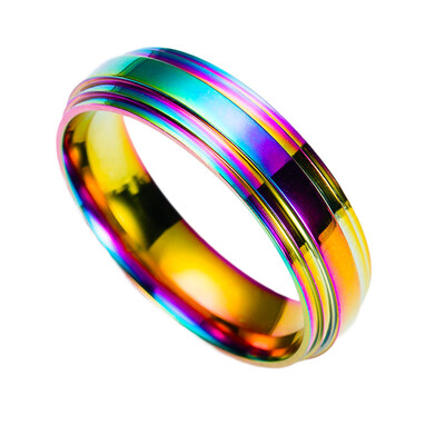 

Men Women Colorful Rainbow Band Ring Personality Fashion Titanium Steel Ring