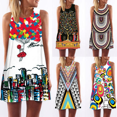 

UK Womens Summer Boho Short Mini Dresses Beach Bikini Cover Up Swimwear Sundress