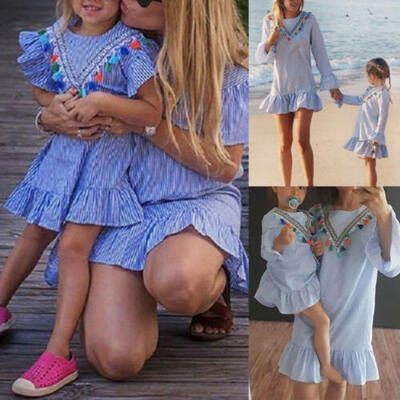 

Family Clothes Mother&Daughter Matching Dress Women Girls Ruffle Mini Dress