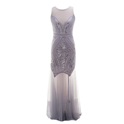 

〖Follure〗Women Vintage Sexy Perspective Deep V Neck Bead Sequin Party Flapper Dress