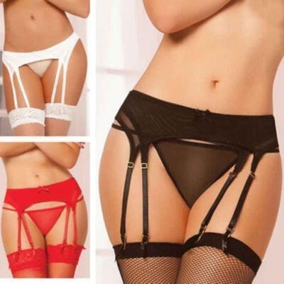 

Sexy Women Lady Lace Suspender Garter Belt Black Thong Set for Stocking