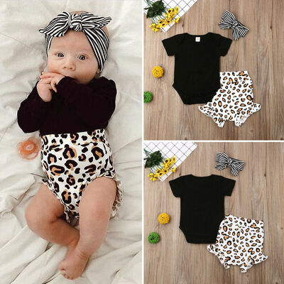 

Toddler Kids Baby Girl Infant Clothes Romper Tops Leopard Print Pants Outfits