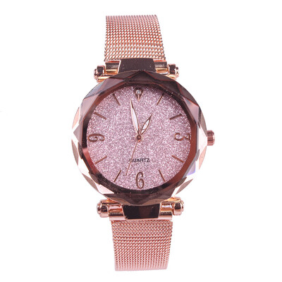 

Womens quartz watch simple diamond mesh with starry watch vibrato