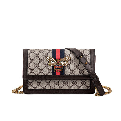 

2019 new Korean version of the trend of rhinestone bee chain bag fashion printing shoulder slung female bag flip bag