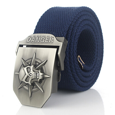 

Skull Alloy Automatic Buckle Mens Belt Personality Mens Belt for Teenager Boy Stripe Canvas Luxury Strap Male Belts 150 160cm