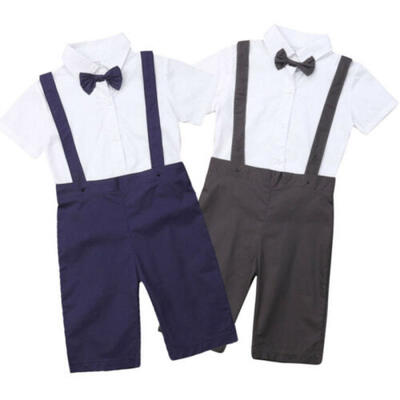 

2019 Newborn Baby Boy Fashion Gentleman Outfits Sets Shirts Bib PantsBow Tie